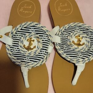 Jack Rogers Striped Sandals with Gold Anchor